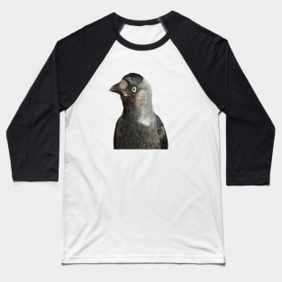 Side Profile Of A Beady Eyed Jackdaw Cut Out Baseball T-Shirt